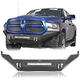 V8 GOD Ram 1500 Front Bumper Full Width HD Steel Bumper w/120W LED Light Bar & D Rings Compatible with Dodge Ram 1500 Pickup Truck 2013-2018 (Excluding Rebel)