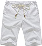 Boisouey Men's Linen Casual Classic Fit Short Summer Beach Shorts White M