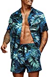 COOFANDY Men's Hawaiian Set Casual Floral Print Shirt Summer Shirt and Shorts