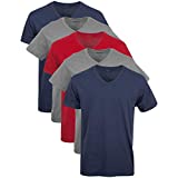 Gildan Men's V-Neck T-Shirts, Multipack, Navy/Charcoal/Red (5-Pack), Large