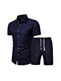 PASOK Men's Floral 2 Piece Tracksuit Casual Button Down Short Sleeve Hawaiian Shirt and Shorts Suit (L, DC10)