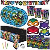 Ninja Turtle Birthday Party Supplies, Teenage Mutant Ninja Turtle Party Supplies for TMNT Party, Serves 16 Guests, For Boys and Girls, With Table Cover, Banner Decoration, Plates and More