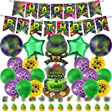 Ninjal Turtleas Theme Birthday Party Decorations,Party Supply Set for Kids with 1 Happy Birthday Banner Garland , 13 Cupcake Toppers, Foil Balloons,18 Balloons for Party Decorations