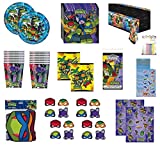 TMNT Mutant Ninja Turtles Birthday Party Supplies Decoration Favors Bundle for 16 includes Plates, Cups, Napkins, Table Cover, Loot Bags, Paper Masks, Stickers, Candles