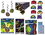 Unique Industries Inc Teenage Mutant Ninja Turtles TMNT Birthday Party Supplies Decoration Bundle Includes Table Cover, Hanging Decorations, Paper Masks
