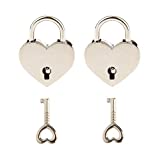 2 Pieces Small Metal Heart Shaped Padlock Mini Lock with Key for Jewelry Box Storage Box Diary Book,Silver