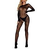 Lidogirl Women Sheer Mesh Bodysuit Transparent Underwear Long Sleeve Jumpsuit Lingerie Nightwear Black