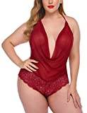 Avidlove Lace Up Lingerie for Women Teddy One Piece Lace Babydoll Bodysuit Wine Red S