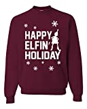 Happy Elfin Holiday Ugly Christmas Sweater Unisex Crewneck Graphic Sweatshirt, Maroon, Medium
