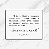 I Have Lived A Thousand Lives, Library Art Print, Typography Book Print, Home and Office Decor, Study Decor, Classroom Wall Art, 8 x 10 Inches Unframed