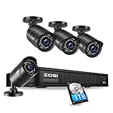 ZOSI 1080p H.265+ PoE Home Security Camera System Outdoor Indoor,8CH 5MP PoE NVR Recorder and (4) 1080p Surveillance Bullet IP Cameras with 120ft Long Night Vision ( 1TB Hard Drive Built-in)