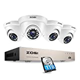 ZOSI 8CH PoE Home Security Camera System with 1TB Hard Drive,H.265+ 8 Channel 5MP NVR Recorder and 4pcs Wired 1080P Outdoor Indoor PoE IP Dome Cameras with Night Vision, Motion Alert, Remote Access