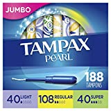 Tampax Pearl Plastic Tampons, Light/Regular/Super Absorbency Multipack, 188 Count, Unscented (47 Count, Pack of 4 - 188 Count Total) - Packaging May Vary