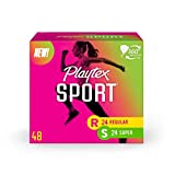 Playtex Sport Tampons Multipack, Regular and Super Absorbency, Unscented, 48 Count