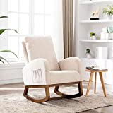 Dolonm Rocking Chair Mid-Century Modern Nursery Rocking Armchair Upholstered Tall Back Accent Glider Rocker for Living Room (Beige)