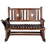 Outdoor Rocking Chair Wooden Rocking Bench Outdoor (2 Seats) with Armrest Storage Bag, Rustic Porch Rocker, Patio Rocking Chair Bench, Porch Bench Chair with 2 Seats, Farmhouse Chair Decoration