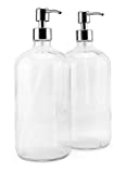 Cornucopia 32oz Glass Pump Bottles with Stainless Steel Pump (2-Pack); Economy Size Dispenser for Massage Oils, Lotions, Liquid Soaps, Hand Sanitizers