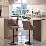 ALPHA HOME Swivel Bar Stools Set of 2 Adjustable Airlift Counter Height Bar Stool Kitchen Island Stool PU Leather Bar Chairs with Padded Back (2, Brown)