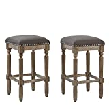 Ball& Cast Counter Height Barstool Upholstered Grey Fabric Counter Stool Weathered Oak Finish 2-Pack 26" H