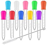 10 Pack Liquid Pipettes Droppers Silicone 5ml Clear Medicine Eye Dropper for Kids with Bulb Tip & Clean Brush for Candy Mold, Gummy Bear, Gelatin Maker, Oil Science, Crafts Projects (10 Colors)