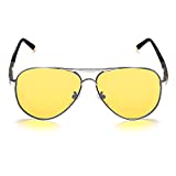 ROCKNIGHT Aviator Polarized Night Vision Sunglasses for Men Women Metal Driving Sunglasses Anti Glare UV400 Yellow Sunglasses