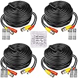 HISVISION 4 Pack 100ft BNC Video Power Cable, Security Camera Wire Cord Extension Cable with 8pcs BNC Connectors and 100pcs Cable Clips for CCTV DVR Surveillance System