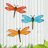 Scwhousi Metal Dragonfly Wall Decor Outdoor Garden Fence Art,Hanging Decorations for Living Room, Bedroom, 3 Pack