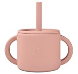 Little Leaf Silicone Baby Cup - 6 OZ Weighted Straw Sippy Cups for Baby - Grippy Handles & Removable Lids to Transition Sippy Cups to Regular Cups for Toddlers 12+ Months - with Cleaning Brush - Pink