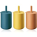 Mini Baby Silicone Cups with Straw Reliable Lid Sippy Cup Reliable 6 oz Unbreakable Training Cup for Toddler (Yellow, Blue, Brown,3 Pieces)
