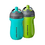 Tommee Tippee Insulated Sportee Toddler Sports Water Bottle Sippy Cup with Handle, Teal + Green (9oz, 12+ Months, 2 Count)