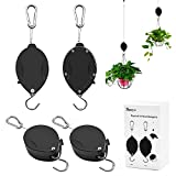 Sunnyac Retractable Plant Pulley, Adjustable Plant Hanger Hooks with Locking Button for Hanging Plants, Garden Flower Baskets, Pots and Bird Feeders, Easily Lower or Raise (4, Black)