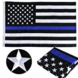 Thin Blue Line Flag 3x5 ft, American Police Flag for Outside with Embroidered Stars Made in USA, Back The Blue Flags, USA Blue Line Flag Banner with 2 Brass Grommets for Law Enforcement Officers