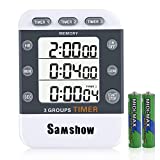 Digital Dual Kitchen Timer, Samshow 3 Channels Count UP/Down Timer, Cooking Timer, Stopwatch, Large Display, Adjustable Volume Alarm with Magnetic Back, Stand, Battery Included (White)