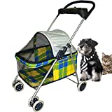 Jogger Pet Stroller for Small & Medium Dogs/Cats 35Lbs Capacity Kitten Doggie Cage Waterproof Foldable Travel Carrier Puppy Strolling Cart Durable Large 4 Wheels Cat Dog Stroller with Cup Holders