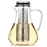 Teabloom All-in-One Glass Pitcher/Teapot (50 OZ / 1500 ML) – For Hot Tea, Iced Tea, Cold Brew Tea and Fruit Infused Water – With Volume Markings For Precise Brewing