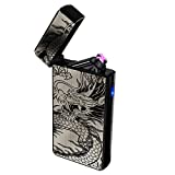 Electric Lighter Rechargeable Plasma Cool Pipe Lighters for Smoking Men USB Dual Arc Survival Electronic Flameless Utility Cigarette Windproof Fireplace Lighter Butane Free for Candle (Black Dragon)