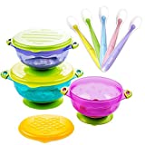 Stay Put Suction Bowl, Baby Bowls for Toddlers with Snap Tight Lids, Spill Proof Baby Feeding Bowls Gift Set of 3 Count, and 5-Pack Soft Tip Silicone Baby Spoons -BPA Free