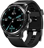 Tinwoo Smart Watch for Android / iOS Phones,46mm Support QI Wireless Charging,Bluetooth Health Tracker with Heart Rate Monitor,Smartwatch for Women Men, 5ATM Waterproof (22mm TPU Band Black)