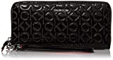 Calvin Klein Women's Key Item Signature Continental Zip Around Wallet With Wristlet Strap, Black/Silver Patent Emboss, One Size