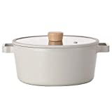 NEOFLAM FIKA Stock Pot for Stovetops and Induction | Glass Lid with Wood Knob | Made in Korea (9.5" / 4.0qt)