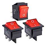 APIELE 3Pcs 2 Position Rocker Toggle Switch ON/Off AC 125V/20A 250V/16A for Boat with LED Light DPST 4 Pins KCD2-201N (Red)