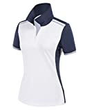 JACK SMITH Women's Side Blocked Sport Wick Polo Quick Dry Performance Golf Polo Shirts(S, White + Navy)