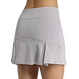 Ultrafun Women's Active Tennis Golf Skort Pleated Athletic Sports Running Skirt with Pockets and Shorts (Grey, Large)