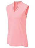 BGOWATU Women's Golf Polo T-Shirts Sleeveless V Neck Collarless Tennis Shirts UV Protection Quick Dry Lightweight Pink S