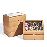 JCXPACK 25PCS10 x 7 x 2.5 inches One Piece Professional Strawberry Boxes, Cookie Boxes, Natural Kraft Brown Paper Boxes with Display Window