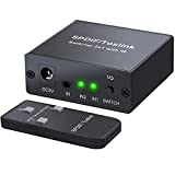 LiNKFOR 2x1 Digital Optical Audio Switch with IR Remote Control Digital Audio SPDIF Toslink Optical Fiber Switcher 2 in 1 Out Aluminum Alloy with 6ft Optical Cable for PS3 Xbox Blue-Ray DVD HDTV