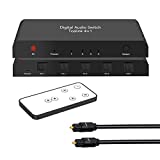 Y.D.F Digital SPDIF/Toslink 4x1 Switch with 3ft Optical Cable and IR Remote Control Aluminum Alloy Digital Audio SPDIF Toslink Optical Fiber Switcher 4 in 1 Out for PS5 PS4 PS3 Xbox Blue-Ray DVD HDTV
