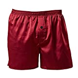 Men's Satin Boxers Shorts Satin Underwear Sleep Shorts Silk Pajama Bottom Shorts With Button Fly Red