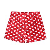 ACSUSS Men's Frilly Satin Boxers Shorts Silk Summer Lounge Halloween Underwear Heart Print Red Large