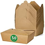 Bloomoon 50 Pack 70 oz Take Out Food Container - Heavy Duty Microwavable Kraft Brown Paper Food To Go Box #3 - Leak Grease Resistant Disposable Recyclable Cardboard Lunch Box for Restaurant, Catering, Party